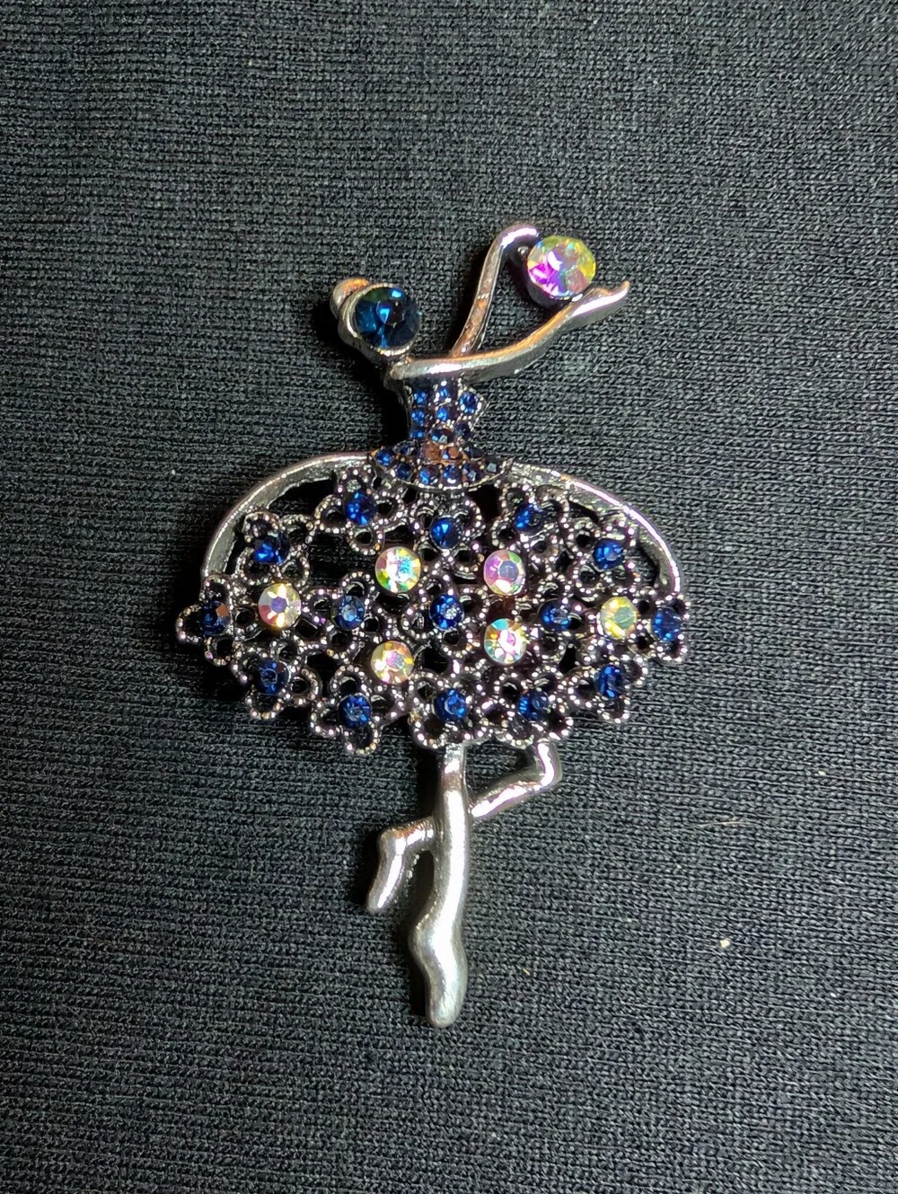Crystal Ballet Dancer Brooch - Blue & Iridescent
